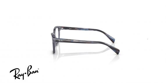 عینک طبی بچگانه ری بن فریم استات مربعی رنگ حدقه ها طوسی آبی شفاف و دسته ها آبی و طوسی هاوانا - عکس از زاویه کنار