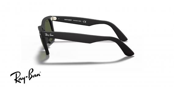 عینک آفتابی ری بن مدل ویفرر اورجینال کلاسیک فریم استات مشکی مات و عدسی سبز - عکس از زاویه کنار