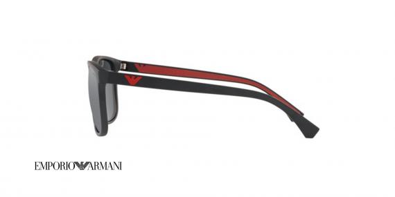 عینک آفتابی کائوچویی امپریو آرمانی فریم مربعی مشکی- قرمز و عدسی دودی - عکس از زاویه کنار