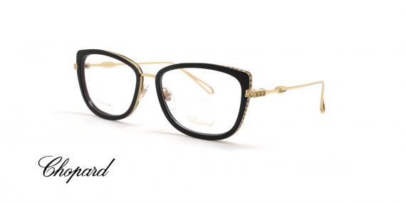 عینک طبی کائوچویی فلزی شوپارد با طرح طلایی روی دسته ها و دور قاب مدل گربه ای زنانه - عکس از زاویه سه رخ
