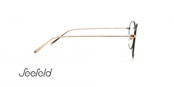 عینک طبی گرد فلزی سیفلد - رنگ فریم مشکی با پل بینی و دسته های طلایی - عکس زاویه کنار