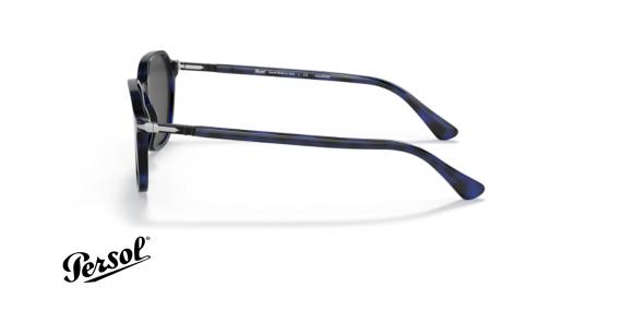 عینک آفتابی پلاریزه پرسول فریم کائوچویی چند ضلعی رنگ هاوانا مشکی-سورمه ای - عکس از زاویه کنار