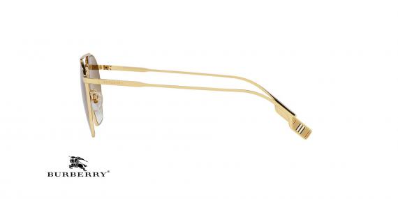 عینک آفتابی فلزی بربری فریم چند ضلعی دو پل طلایی و عدسی طلایی طیف دار - عکس از زاویه کنار