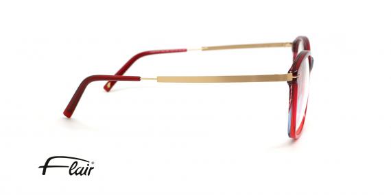 عینک طبی زنانه فلر فریم کائوچویی قرمز گربه ای دسته فلزی طلایی - عکس از زاویه کنار