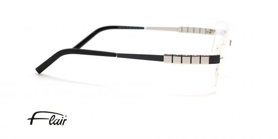 عینک طبی فلر فریم گریف دسته ها نقره ای مشکی حدقه شبه مربعی - عکس از زاویه کنار