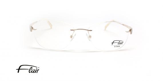 عینک طبی زنانه فلر فریم تیتانیومی گریف حدقه ها گربه ای دسته ها طلایی و نگین کاری شده ظریف - عکس از زاویه روبرو