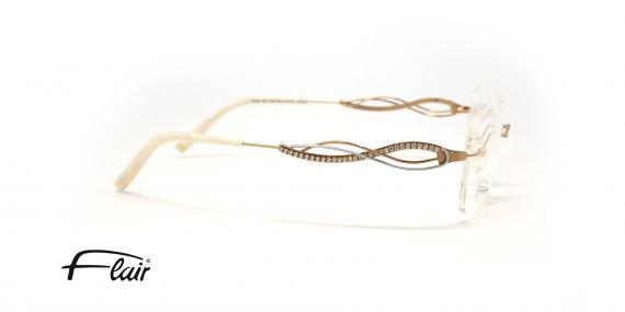عینک طبی زنانه FLAIR فریم گریف دسته ها طلایی نگین کاری شده شبیه به گیس - عکس از زاویه کنار
