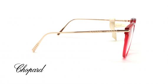 عینک طبی زنانه شوپارد فریم کائوچویی دسته فلزی طلایی حدقه ها گربه ای به رنگ قرمز شیشه ای - عکس از زاویه روبرو