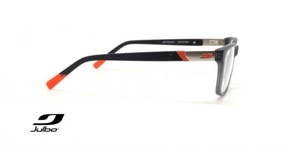 عینک طبی جولبو فریم کائوچویی مستطیلی طوسی و مشکی گوشه دسته ها نارنجی - عکس از زاویه کنار