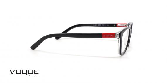 عینک طبی مناسب نوجوانان برند وگ فریم کائوچویی مربعی مشکی با گوشه های دسته قرمز - عکس از زاویه کنار