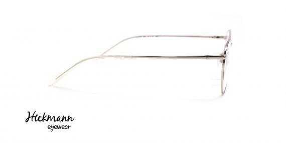 عینک طبی هیکمن فلزی گرد - فریم مشکی و پل ها و دسته های نقره ای - عکس از زاویه کنار