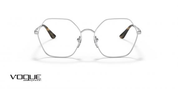 عینک طبی وگ فریم فلزی چند ضلعی رنگ نقره ای - عکس از زاویه روبرو