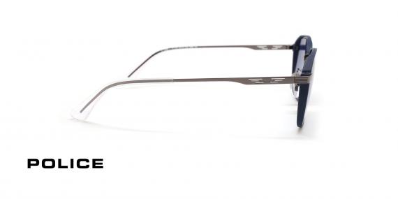 عینک آفتابی پلیس فریم کائوچویی فلزی سورمه ای کرومی و عدسی سورمه ای طیف دار - عکس از زاویه کنار
