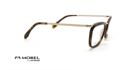 عینک طبی مربعی ژان نووِل - رنگ قهوه ای هاوانا و طلایی - عکس از زاویه کنار