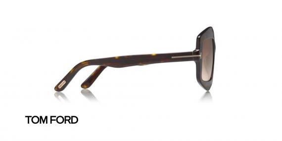 عینک آفتابی زنانه چند ضلعی تام فورد - رنگ قهوه ای هاوانا و عدسی قهوه ای طیف دار - عکس زاویه کنار