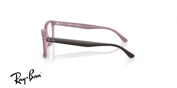 عینک طبی ری بن فریم استات مستطیلی دو رنگ روی قهوه ای براق و از داخل صورتی - عکس از زاویه کنار