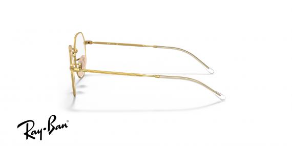 عینک طبی ری بن مدل جک فریم فلزی طلایی و حدقه های گرد زاویه دار - عکس از زاویه کنار