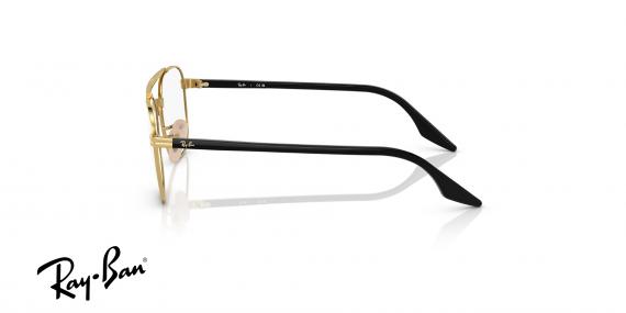 عینک طبی ری بن فریم فلزی دو پل رنگ طلایی دسته ها مشکی - عکس از زاویه کنار