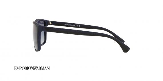 عینک آفتابی کائوچویی امپریو آرمانی فریم مربعی مشکی و عدسی سورمه ای - عکس از زاویه کنار