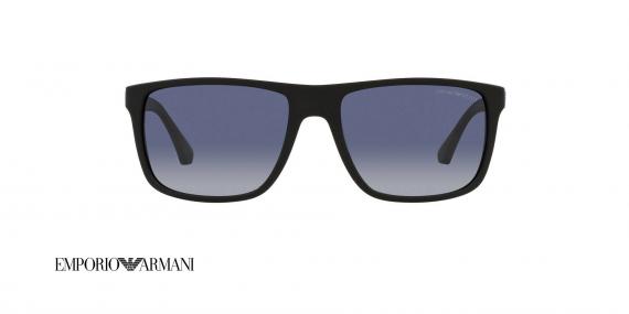 عینک آفتابی کائوچویی امپریو آرمانی فریم مربعی مشکی و عدسی سورمه ای - عکس از زاویه روبرو
