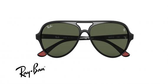 عینک آفتابی خلبانی ری بن مدل فراری فریم کائوچویی مشکی،عدسی سبز - عکس از زاویه روبرو
