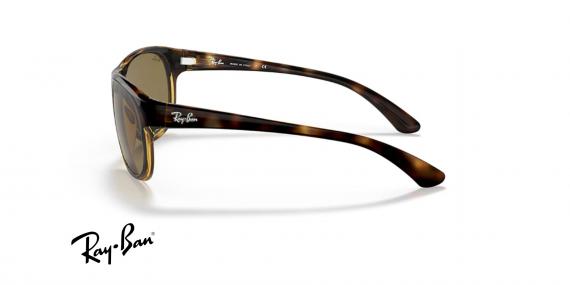 عینک آفتابی کائوچویی بیضی ری بن - رنگ قهوه ای هاوانا با عدسی قهوه ای - عکس از زاویه کنار