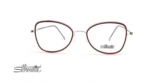 عینک طبی زنانه سیلوئت فریم فلزی پروانه ای رنگ قرمز تیره و نقره ای - عکس از زاویه روبرو