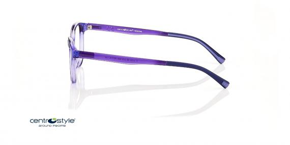عینک طبی بچگانه سنترواستایل فریم بیضی کائوچویی بنفش رنگ - عکس از زاویه کناره