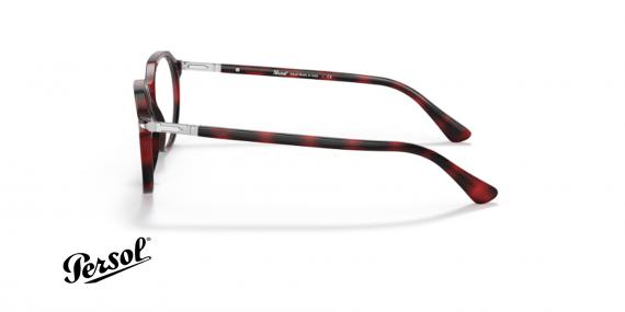 عینک طبی persol فریم کائوچویی چند ضلعی رنگ قرمز هاوانا - عکس از زاویه کنار