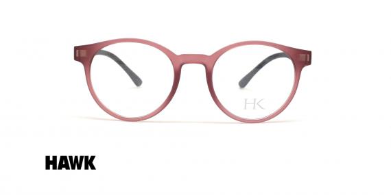 عینک طبی رویه دار هاوک فریم کائوچویی گرد صورتی چرک با دسته های مشکی - عکس از زاویه روبرو