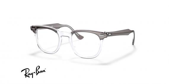 عینک طبی کائوچوی ری بن فریم مربع گرد دو رنگ طوسی شیشه ای - عکس از زاویه سه رخ