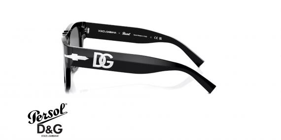 عینک آفتابی پرسول و دولچه گابانا فریم کائوچویی مشکی مربعی، دسته های پهان با لوگوی D&G - عکس از زاویه کنار