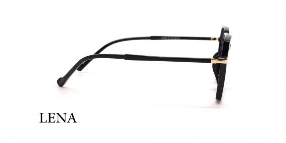 عینک طبی کائوچویی مربعی لنا فریم مشکی با کمی زاویه در گوشه ها - عکس از زاویه کنار