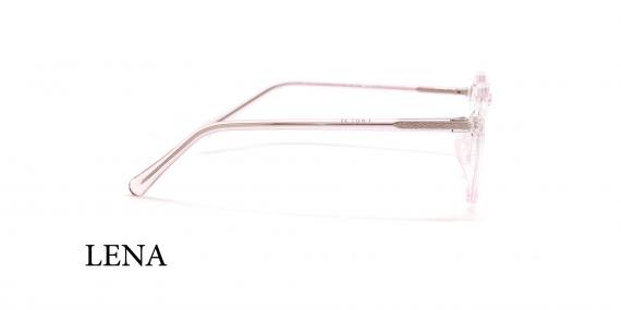 عینک طبی کائوچویی گرد زنانه لنا فریم صورتی شیشه ای - عکس از زاویه کنار