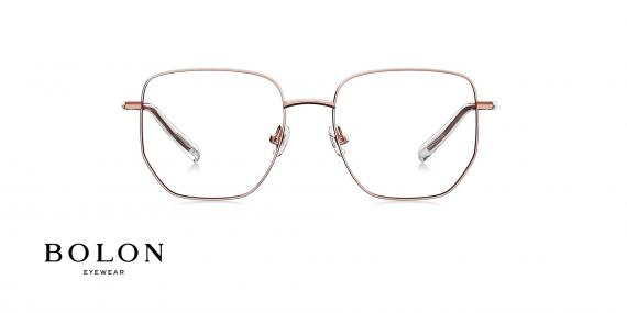 عینک طبی شبه مربعی بولون - فلزی رز گلد - زاویه روبرو