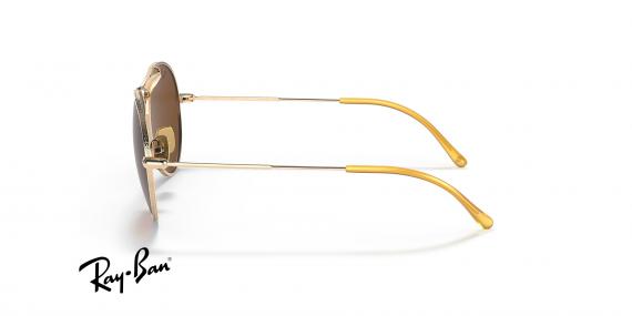 عینک آفتابی ری بن مدل خلبانی فریم تیتانیوم روکش طلا عدسی قهوه ای - عکس از زاویه کنار