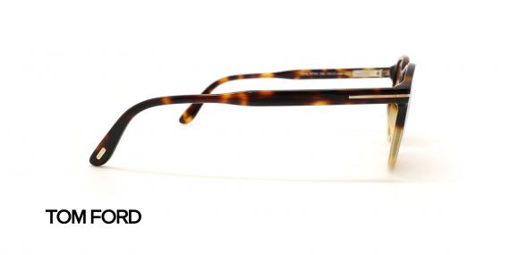 عینک آفتابی گرد کائوچویی تام فورد - فریم دو رنگ قهوه ای و کرم - رنگ عدسی قهوه ای