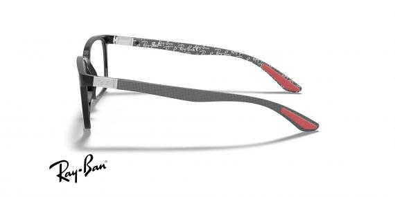 عینک طبی کائوچویی ری بن فریم مربعی بزرگ رنگ مشکی و دسته کربنی - عکس از زاویه کنار