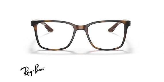 عینک طبی کائوچویی ری بن فریم مربعی بزرگرنگ قهوه ای هاوانا و دسته کربنی - عکس از زاویه روبرو