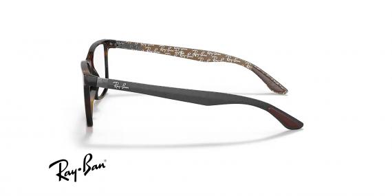 عینک طبی کائوچویی ری بن فریم مربعی بزرگرنگ قهوه ای هاوانا و دسته کربنی - عکس از زاویه کنار