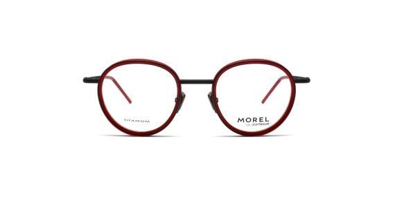 عینک طبی ژان نوول فریم کائوچویی گرد به رنگ قرمز با خطوط مشکی - عکس از زاویه روبرو