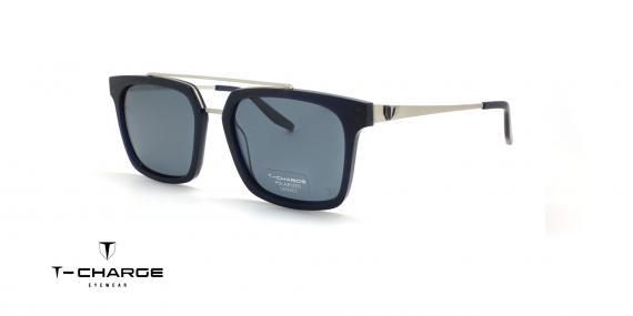عینک آفتابی تی شارژ دو پل فلزی کائوچویی آبی رنگ - زاویه سه رخ 