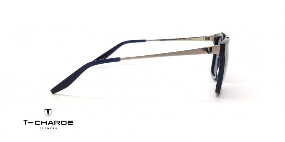 عینک آفتابی تی شارژ دو پل فلزی کائوچویی آبی رنگ - زاویه کنار