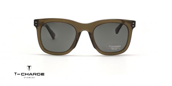 عینک آفتابی شبه ویفری تی شارژ دسته چوبی قهوه ای رنگ کائوچویی سبز رنگ - زاویه روبرو