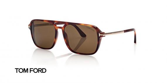 عینک آفتابی مردانه دوپل تام فورد مدل  Crosby - رنگ فریم قهوه ای هاوانا - رنگ عدسی قهوه ای - عکس زاویه سه رخ