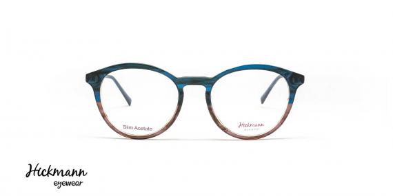 عینک طبی گرد زنانه هیکمن با بدنه آبی و قهوه‌ای - روبرو