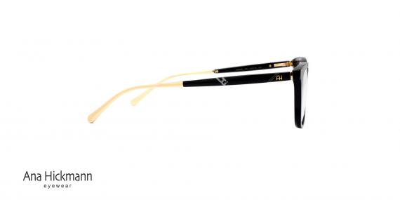 عینک طبی آناهیکمن مدل گربه ای . بدنه کائوچویی انتهای دسته فلزی طلایی - مشکی - عکاسی وحدت - زاویه کنار