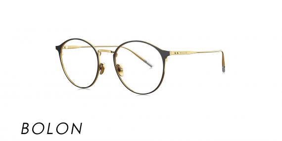 عینک طبی گرد بولون - BOLON BJ1335 - رنگ مشکی و طلایی - اپتیک وحدت - عکس از زاویه سه رخ