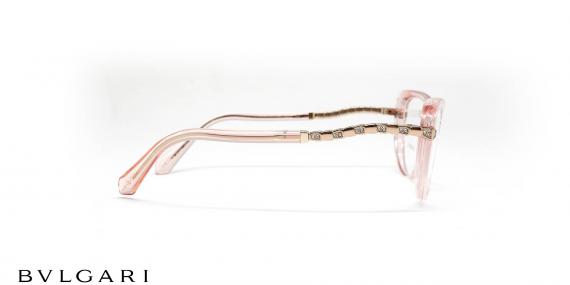 عینک طبی بولگاری شیشه ای صورتی رنگ نگین دار - عکاسی وحدت - زوایه کنار