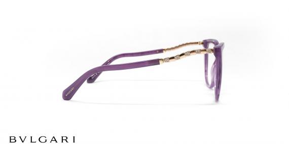عینک طبی کائوچویی فلزی نگین دار بنفش رنگ بولگاری - عکاسی وحدت - زاویه کنار